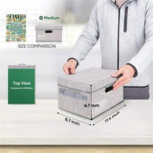 Foldable Linen Fabric Storage Boxes with Lids (5pack Gray Medium)